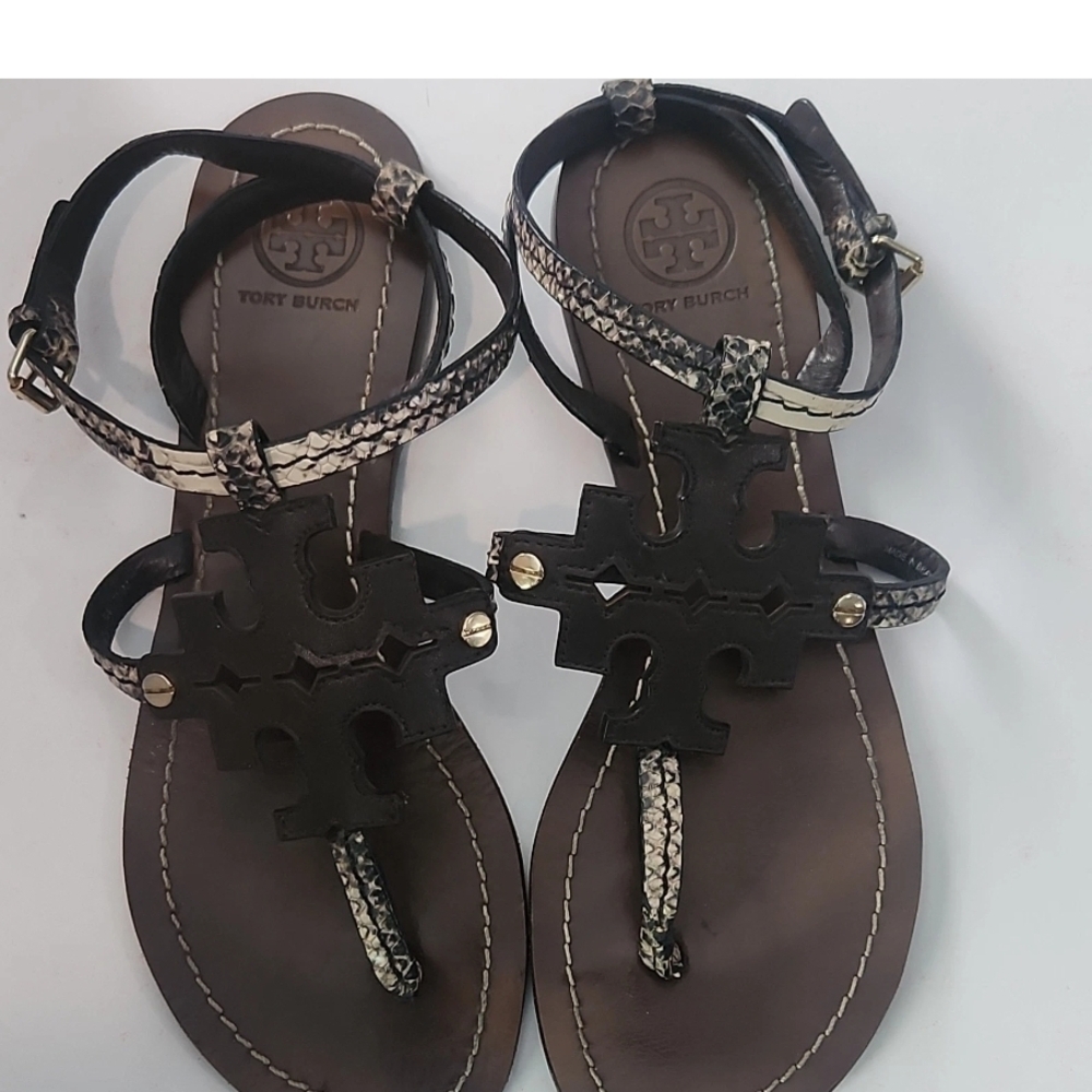 Tory Burch Black and Tan Women's Sandals